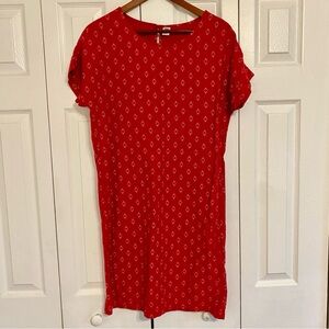 Old Navy Women Small Petite Red Aztec Shift Dress Midi Casual